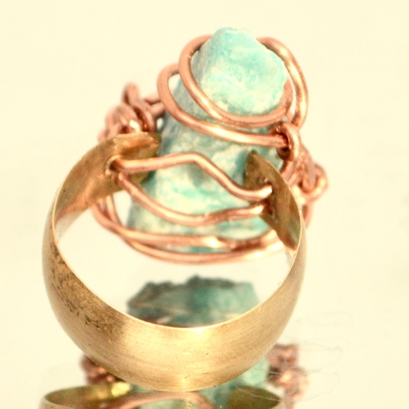 Custom Natural Blue Amazonite Brass Copper Ring - Picture 5 of 6